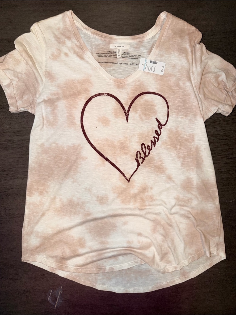 Light Pink Tie-Dye 'Blessed' Heart V-Neck Tee